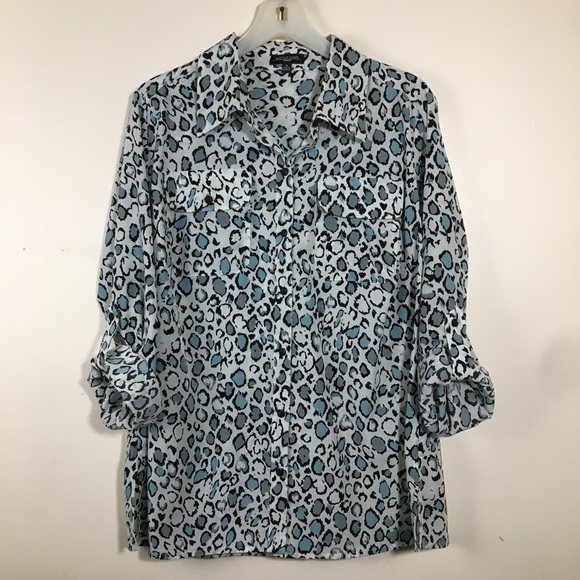 Notations Animal Print Button Down sz 1X - Picture 4 of 9